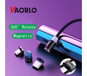 Cable de datos USB VAORLO, Cable de carga magnético, cargador giratorio de 360 ​​° para iphone XiaoMi Huawei con organizador de cables Micro negro