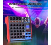 AG6 Consola de mezclas portátil de 6 canales Mezclador de audio digital + alimentación fantasma de 48 V compatible con BT/USB/MP3 UK Plug