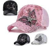 Bling Bling Lentejuelas Mariposa Gorra De Béisbol para Mujeres Niñas Verano Transpirable Snapback Gorras Parasol Viseras Sombrero De Sol Sombreros De Protección UV negro