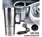 Taza calefactora para coche de 24/12V, Hervidor eléctrico, taza calentada para coche, taza de agua calefactora multiusos de acero inoxidable, interiores universales para coche 12V