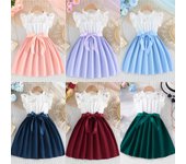 Vestidos de verano para niñas de 4 a 7 años, nuevos vestidos blancos de retazos de color liso, vestido de princesa 4Y verde