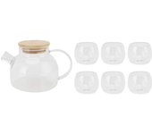 Juego de Tetera de Cristal con 6 Tazas 500ml Cristal de Borosilicato Alto Apto para Estufa Tetera con Filtro y L(for 6.5-9kg)