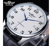 Winner-Reloj Automático con fecha negra, pulsera de cuero, relojes deportivos de negocios, reloj mecánico informal de moda de lujo para hombre None blanco