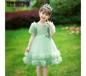 Vestidos para niñas Verano de manga corta Vestido de princesa de malla para niña de flores Vestido hinchado de cumpleaños para bebé 100 verde