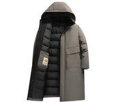 Sombrero largo de otoño e invierno, abrigo informal cálido acolchado de algodón para hombres de mediana edad, abrigo grueso para papá L negro