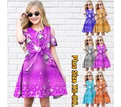 Vestidos con estampado Floral de Pentalobe para niñas, vestido de fiesta con hombros descubiertos, vestido de princesa, vestido de manga corta para niñas mayores de 4 años 80 azul