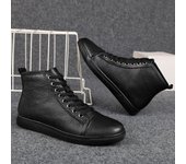 Zapatos casuales de cuero genuino para hombre, nuevos y modernos, zapatos de negocios negros versátiles de caña alta, zapatos de algodón para hombre de invierno, correas de terciopelo 38
