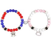 Pulsera de cuentas con dije de gato araña de 2 piezas para mejor amiga, juego de pulseras con corazón de ojo de gato multicolor, cuentas rojas y azules, espaciador de bola de fuego A blanco