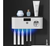 Soporte de secado de esterilización UV para cepillo de dientes eléctrico, exprimidor de pasta de dientes montado en la pared para organizador de baño, juego de accesorios negro