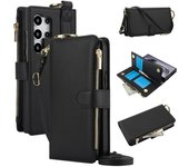 Funda tipo cartera cruzada para Samsung Galaxy S23, S21 FE, S24, S22 Plus, Note 20 Ultra, A13, A14, A15, A52, A52S, A53, A54, A55, A72, A73 5G Galaxy S23 Ultra púrpura
