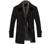 Abrigos de lana para hombre, moda, gruesos, de longitud media, gabardina, cuello vuelto, abrigo de lana informal de negocios cálido M negro