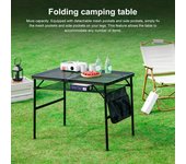 Mesa de camping para exteriores con bolsillo lateral de malla, ligera, ideal para viajes autónomos, mesa portátil para picnic y escritorio plegable. negro