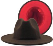 Sombrero Fedora de Jazz de fieltro de lana de retales rojo café, sombrero Unisex de ala ancha para mujer, gorra Trilby de fiesta de Panamá, sombrero de vaquero para hombre, sombrero de boda para caballero XL 56-58CM