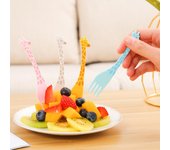 Juego de 12 Uds. De tenedor de fruta con forma de jirafa, vajilla de plástico bonita para niños, vajilla creativa, tenedor de postre