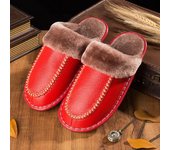 Zapatillas de casa de felpa antideslizantes para hombre y mujer, nuevas, de otoño e invierno, cálidas, de piel de vaca gruesa, cómodas, venta al por mayor 25 café