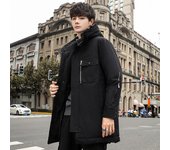 Abrigo atractivo de moda de versión coreana cálida de invierno de marca nueva de moda mediana y larga para hombre M negro