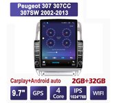 Radio de coche de 9,7 pulgadas para Peugeot 307 307CC 307SW 2002-2013 Android 2 DIN Tesla Pantalla vertical Carplay Reproductor multimedia de radio automático 2 + 32 GB
