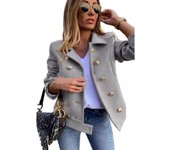 Chaqueta de otoño e invierno para mujer, chaqueta delgada de Tweed con cuello cruzado y manga larga S caqui