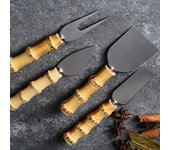 Juego de cuchillos de bambú para queso, cubiertos de acero inoxidable para queso, cortador de queso, mini cuchillo, cuchillo para mantequilla, espátula y tenedor.