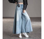 Moda coreana, pantalones vaqueros de pierna ancha de talla grande para mujer, pantalones vaqueros holgados de cintura alta lavados en azul de algodón, pantalones vaqueros holgados informales Vintage para mujer 26 azul claro