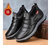 Zapatos de invierno de algodón para hombre, de moda, informales, de cuero PU, cálidos, cómodos, de suela plana, antideslizantes, resistentes al desgaste, para exteriores, de felpa de algodón 39 negro