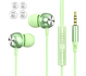 Auriculares Auriculares con cable Nuevos auriculares Glhty con cable Auriculares con micrófono Ajuste de volumen Calidad de sonido HIFI Llamadas con graves profundos Cómodos de llevar verde