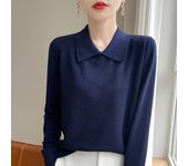 Suéter de punto de manga larga con cuello de muñeca, jersey de cuello cuadrado para mujer, suéter de cuello polo, tops sencillos y holgados S beige