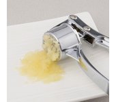 Prensa de ajo, picadora de acero inoxidable, trituradora de jengibre, prensador de ajo, picadora, fácil de apretar, a prueba de óxido, mango ergonómico, fácil de limpiar plata