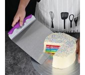Bandeja de acero inoxidable para pasteles, cuchara de transferencia, placa móvil para pasteles, herramienta para hornear, pala elevadora para pan y pizza, raspador de masa, utensilios para hornear púrpura