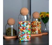 Tarro de cristal para almacenar sal, dulces, galletas, té, café, granos, organizador, botella, tapa de madera, contenedor, especias, alimentos, cereales Glass Bottle