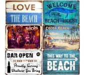 Letrero de hojalata Love The Beach para bar, pub, cafetería, tienda, decoración de pared, póster de arte de metal vintage, decoración del hogar, placa de hierro de 30 x 20 cm, A933
