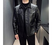 Chaqueta de cuero para hombre, abrigo de otoño para hombre, nueva chaqueta de cuero con solapa, traje de locomotora, chaqueta de cuero delgada, chaqueta informal para hombre M negro