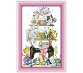 Kit de punto de cruz con gatos divertidos en máquina de coser para niños y adultos, 45 x 66 cm, 11 CT as described