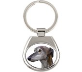 Galgo, Galgo Inglés - llavero geométrico con foto y la inscripción Art-Dog blanco