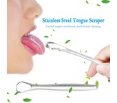 Raspador de lengua, cepillo limpiador de lengua oral portátil reutilizable de acero inoxidable plata