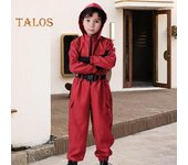 Conjunto de mono con cinturón y guantes para adultos y niños, con bolsillos sueltos y cierre de cremallera, traje de una pieza, disfraz de cosplay de dibujos animados. L rojo