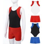Mono de leotardo sin mangas con cuello redondo para niños, conjunto de pantalones cortos para competición de entrenamiento de yoga y gimnasia 5-6 Years negro/rojo