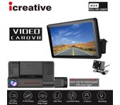 Icreative Car DVR 3 cámaras Full HD 1080P Cámara de doble lente Pantalla IPS de 4,0 pulgadas con visión trasera Sensor G Detección de movimiento