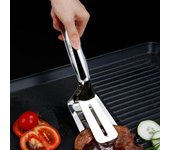 Espátula de cocina con mango ergonómico, pinzas de espátula de acero inoxidable, herramienta multifuncional para barbacoa para cocina casera plata