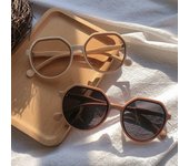 Gafas de sol vintage para mujer, montura redonda, modernas, para exteriores, para vacaciones en la playa, gafas de sol no polarizadas beige/café