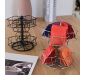 Estante giratorio de 2 niveles para almacenar bolsitas de té, de hierro hueco, con estructura estable y 6 compartimentos, ideal para encimeras, oficinas, hogares y cocinas. plata