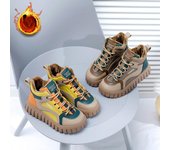 Botas de nieve de plataforma gruesas y cálidas de invierno para mujer, botines de cuero sintético hasta el tobillo con forro de piel sintética, botas cortas antideslizantes con cordones y forro polar para mujer 35