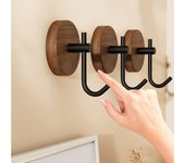 Gancho autoadhesivo de madera maciza con forma de llave de nogal, toallero decorativo, colgador de puerta, perchero de pared, organizador de cocina y baño. negro