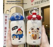 Adorable taza térmica portátil para niños: acero inoxidable 316, diseño de doble pajita 490ml