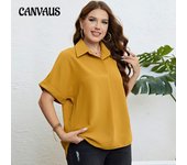Camisa de verano para mujer, talla grande, cuello polo, blusa estampada con volantes, manga corta 1XL rojo