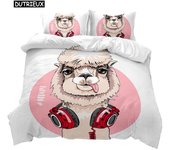 Funda nórdica de alpaca para niñas, con auriculares, de poliéster y dibujos animados de alpaca, para cama doble, queen y king. EU single(135x200cm)