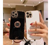 Funda de silicona suave con soporte de anillo de metal de lujo para iPhone 16 Pro 15 Plus 11 12 13 Pro MAX 12 Mini X XR XS 8 7 Plus SE 2020 iphone 13 Pro MAX negro
