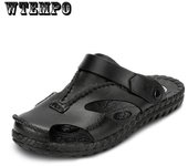 Zapatos de primavera y verano, zapatos de cuero, sandalias, zapatillas, zapatos de playa para hombres, zapatos para vadear, zapatos que combinan con todo 45 negro
