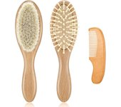 Juego de cepillo y peine para el pelo para recién nacido, peine infantil, mango de madera, cuero cabelludo de bebé, 3 uds. Wood