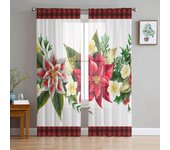Cortinas de tul con diseño de flor de Pascua y acuarela para ventana, para sala de estar, cocina, decoración navideña del hogar, cortinas de gasa transparente 135W x 114H(cm)